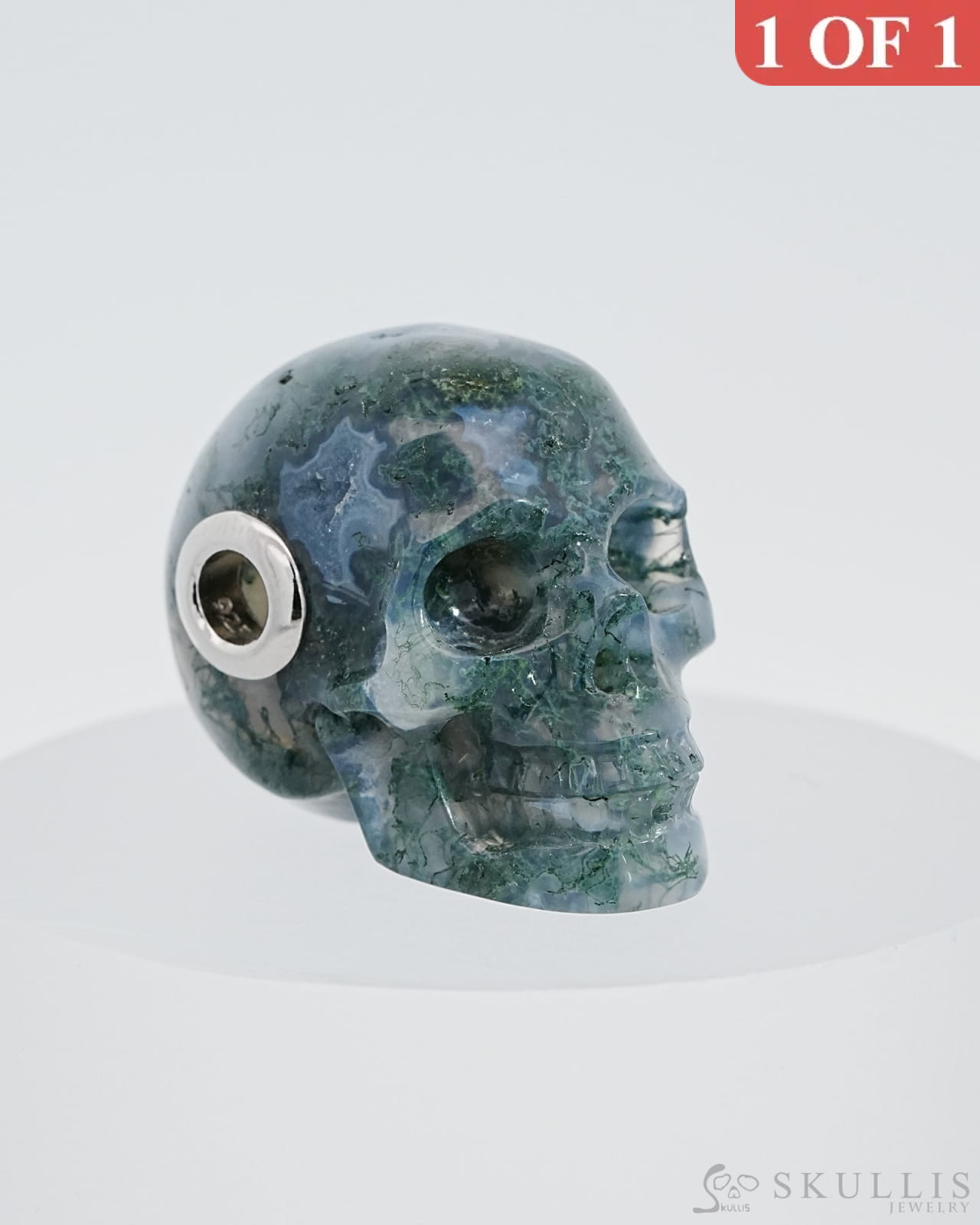 Skullis Signature Green Moss Agate Gem Skull Pendant Or Necklace Hand Carved Sterling Silver 925