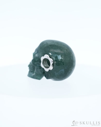 Skullis Signature Green Moss Agate Gem Skull Pendant or Necklace Hand Carved Sterling Silver 925 Chain for Women & Men