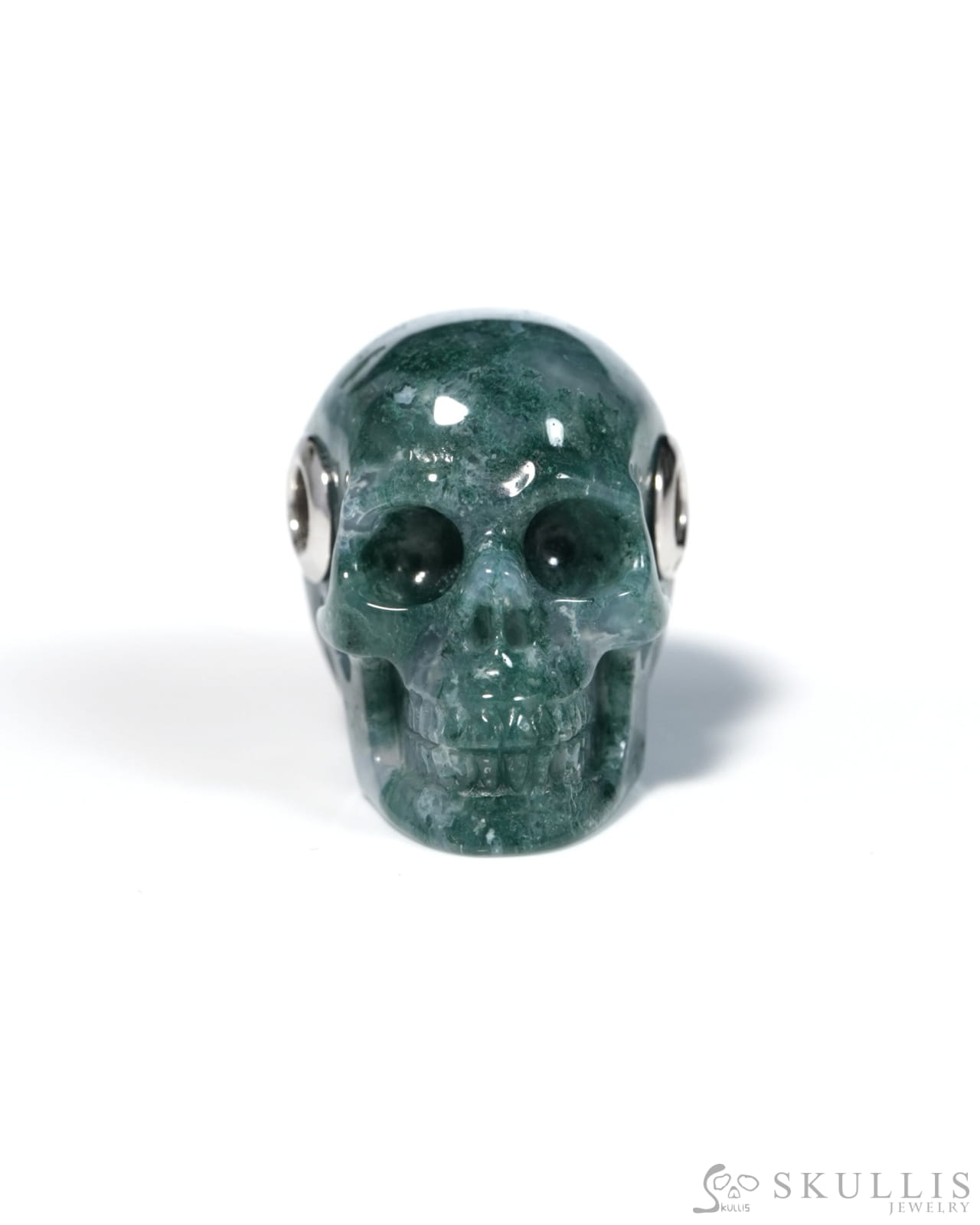 Skullis Signature Green Moss Agate Gem Skull Pendant or Necklace Hand Carved for Women & Men - ZR19900123 Skull Pendants