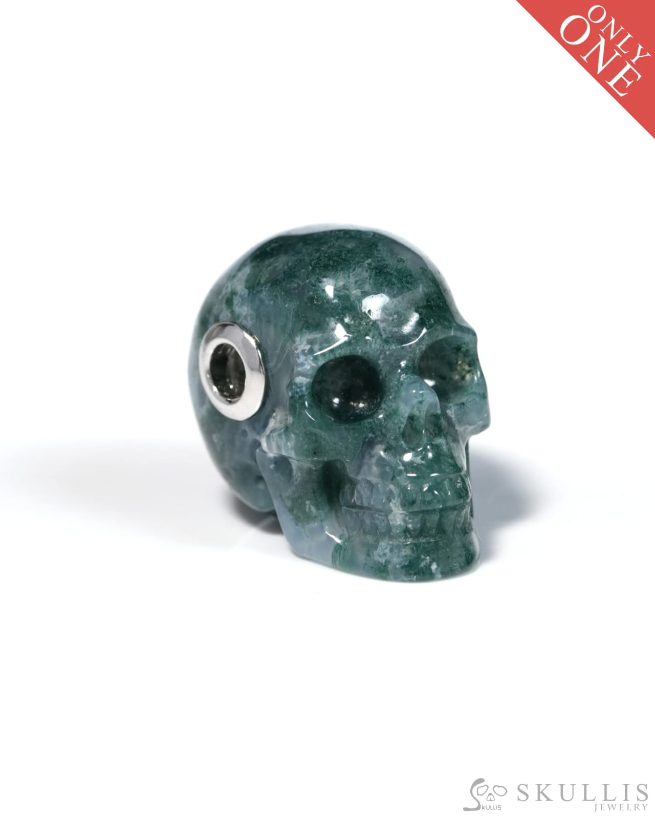 Skullis Signature Green Moss Agate Gem Skull Pendant or Necklace Hand Carved for Women & Men - ZR19900123 Skull Pendants