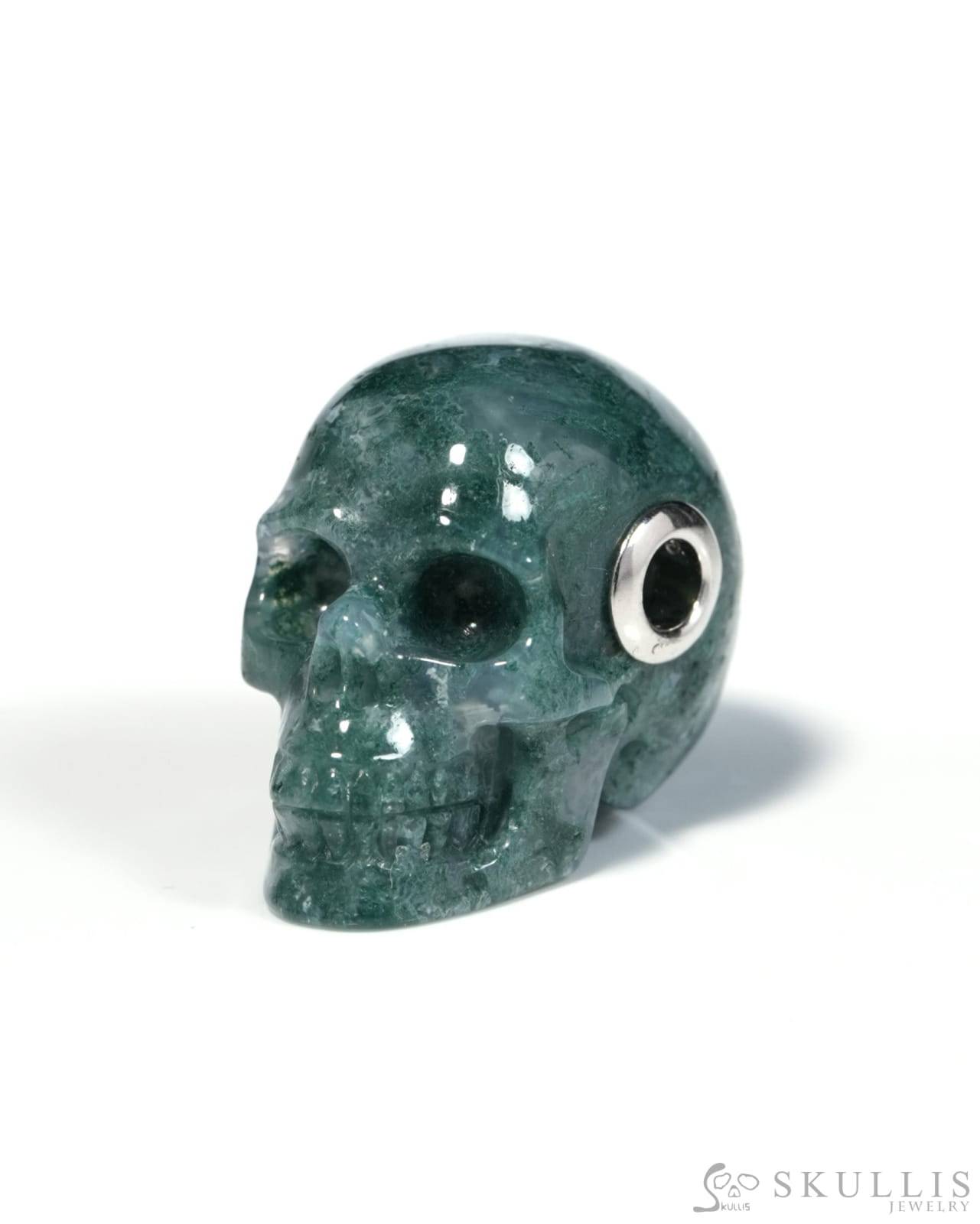Skullis Signature Green Moss Agate Gem Skull Pendant or Necklace Hand Carved for Women & Men - ZR19900123 Skull Pendants