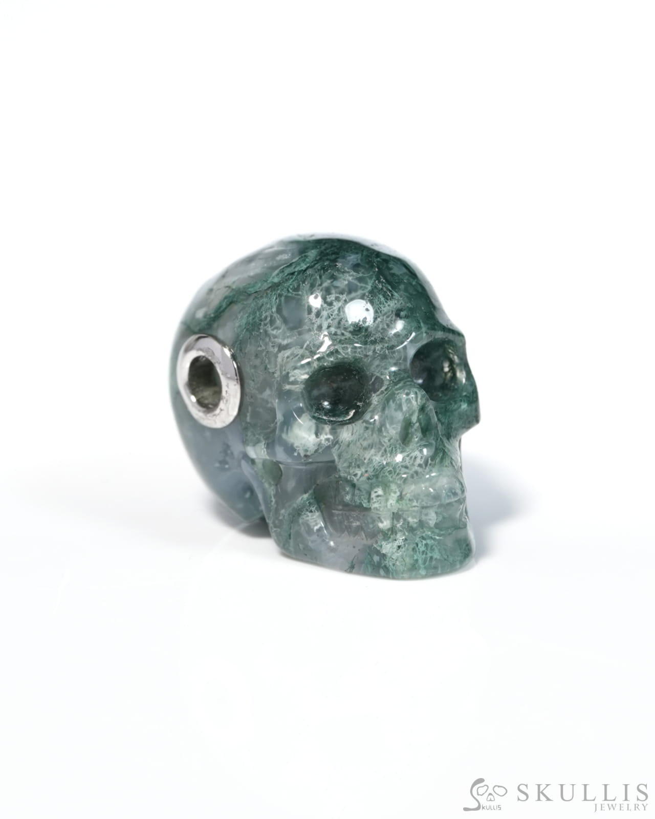 Skullis Signature Green Moss Agate Gem Skull Pendant or Necklace Hand Carved for Women & Men - ZR19900125 Skull Pendants
