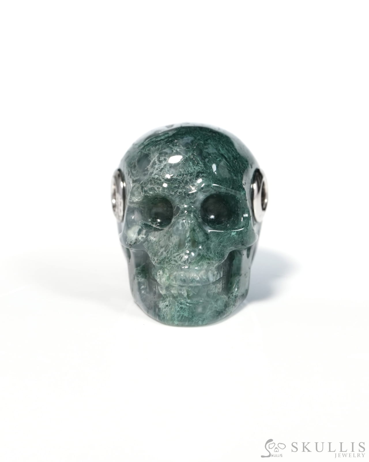 Skullis Signature Green Moss Agate Gem Skull Pendant or Necklace Hand Carved for Women & Men - ZR19900125 Skull Pendants