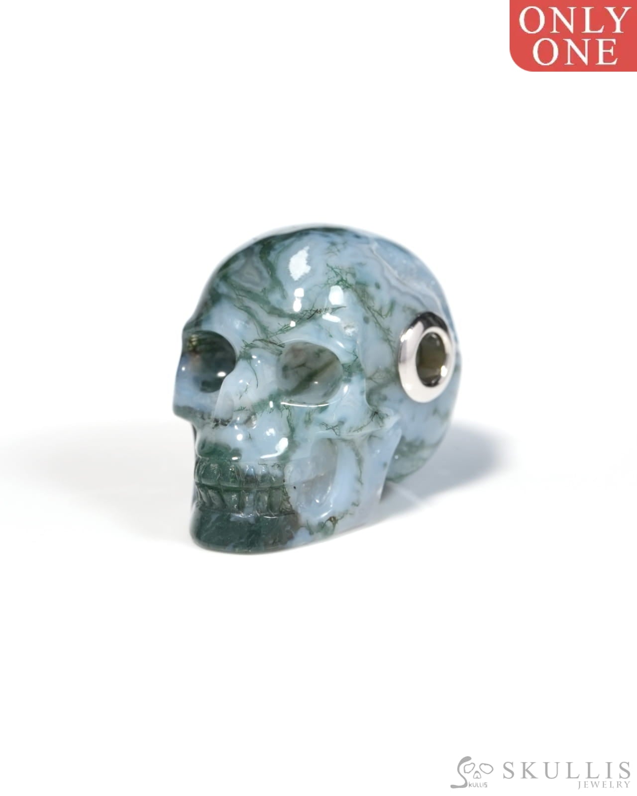 Skullis Signature Green Moss Agate Gem Skull Pendant or Necklace Hand Carved for Women & Men - ZR19900126 Skull Pendants