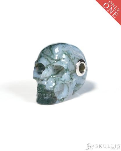 Skullis Signature Green Moss Agate Gem Skull Pendant or Necklace Hand Carved for Women & Men - ZR19900126 Skull Pendants