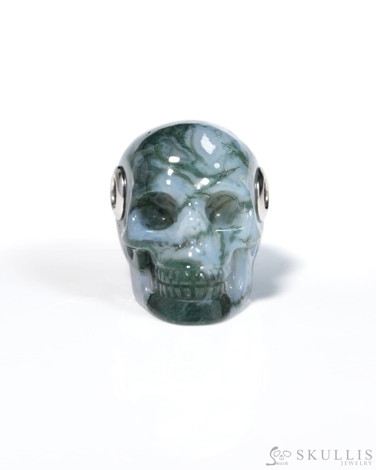 Skullis Signature Green Moss Agate Gem Skull Pendant or Necklace Hand Carved for Women & Men - ZR19900126 Skull Pendants