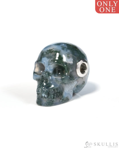 Skullis Signature Green Moss Agate Gem Skull Pendant or Necklace Hand Carved for Women & Men - ZR19900127 - Skull