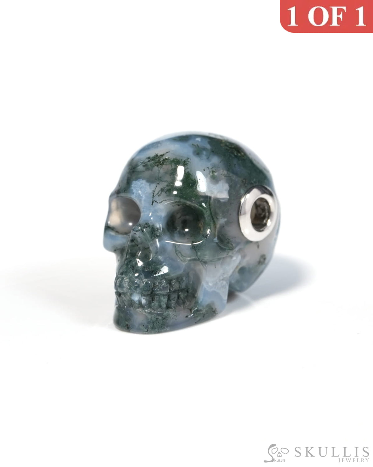 Skullis Signature Green Moss Agate Gem Skull Pendant or Necklace Hand Carved for Women & Men - ZR19900127 - Skull