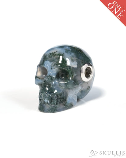 Skullis Signature Green Moss Agate Gem Skull Pendant or Necklace Hand Carved for Women & Men - ZR19900127 - Skull