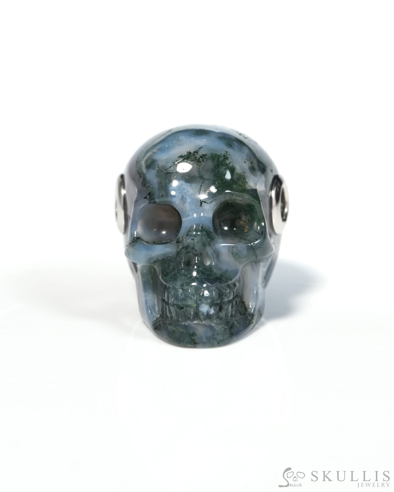 Skullis Signature Green Moss Agate Gem Skull Pendant or Necklace Hand Carved for Women & Men - ZR19900127 - Skull
