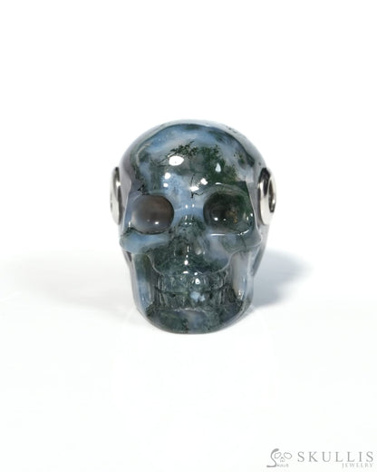 Skullis Signature Green Moss Agate Gem Skull Pendant or Necklace Hand Carved for Women & Men - ZR19900127 - Skull