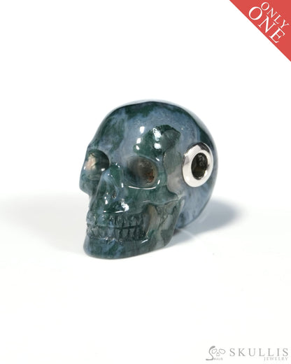 Skullis Signature Green Moss Agate Gem Skull Pendant or Necklace Hand Carved for Women & Men - ZR19900129 - Skull