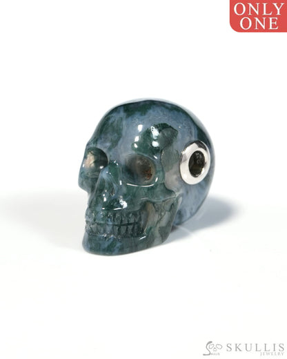 Skullis Signature Green Moss Agate Gem Skull Pendant or Necklace Hand Carved for Women & Men - ZR19900129 - Skull