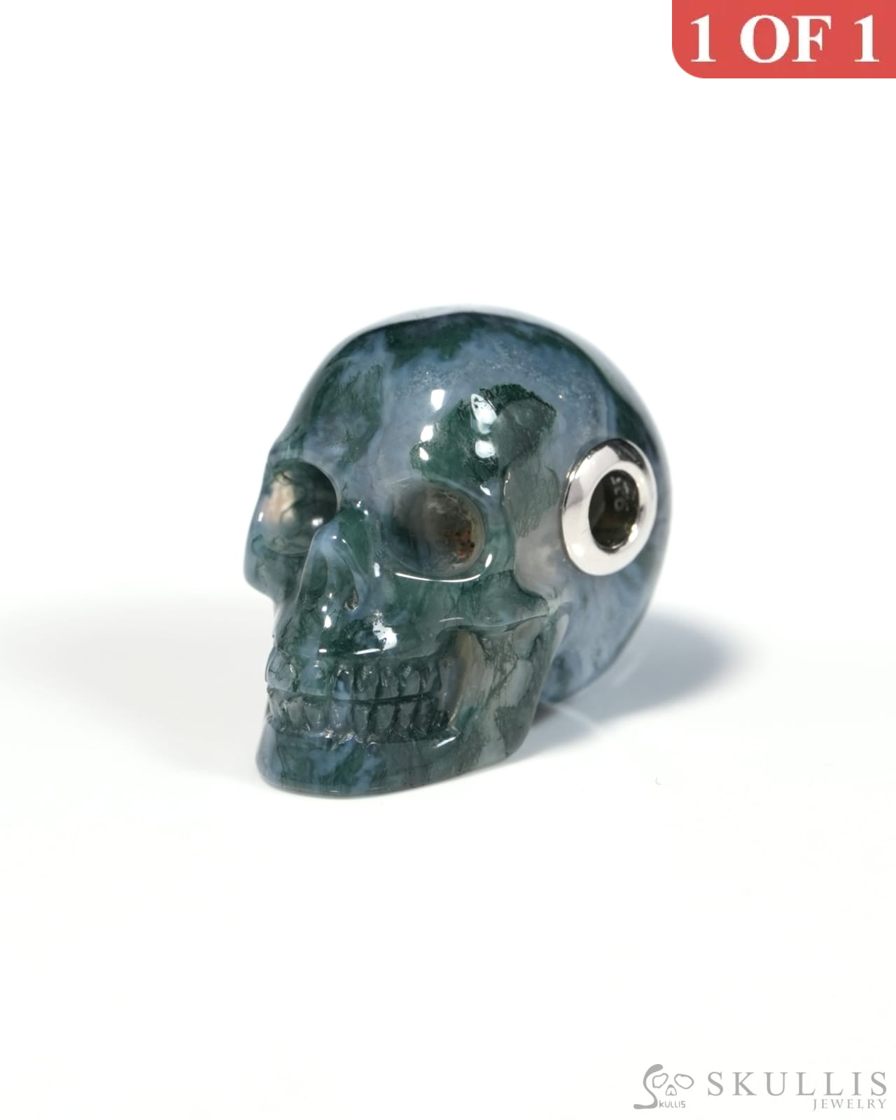 Skullis Signature Green Moss Agate Gem Skull Pendant or Necklace Hand Carved for Women & Men - ZR19900129 - Skull