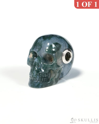 Skullis Signature Green Moss Agate Gem Skull Pendant or Necklace Hand Carved for Women & Men - ZR19900129 - Skull