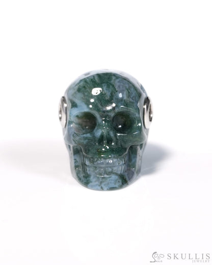 Skullis Signature Green Moss Agate Gem Skull Pendant or Necklace Hand Carved for Women & Men - ZR19900130 - Skull