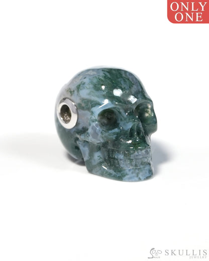 Skullis Signature Green Moss Agate Gem Skull Pendant or Necklace Hand Carved for Women & Men - ZR19900130 - Skull