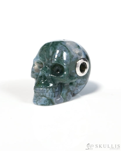 Skullis Signature Green Moss Agate Gem Skull Pendant or Necklace Hand Carved for Women & Men - ZR19900130 - Skull