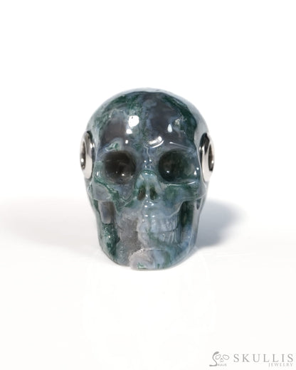 Skullis Signature Green Moss Agate Gem Skull Pendant or Necklace Hand Carved for Women & Men - ZR19900131 - Skull