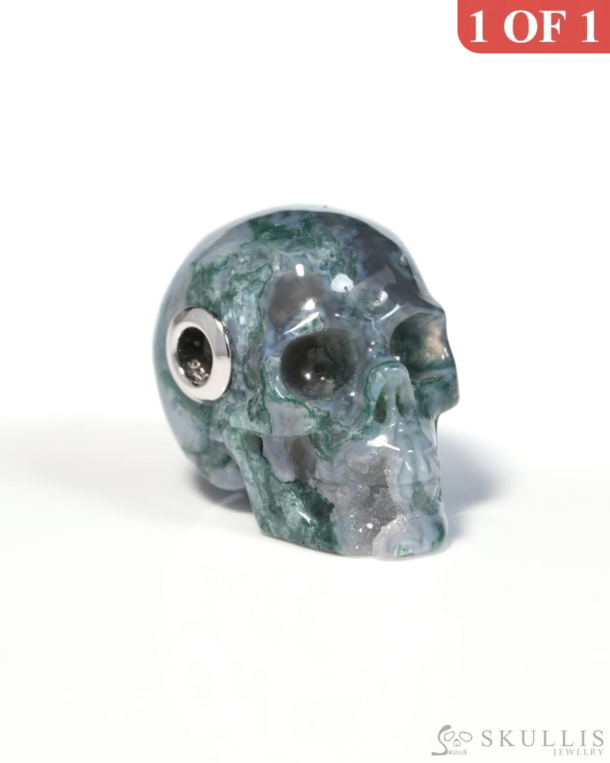 Skullis Signature Green Moss Agate Gem Skull Pendant or Necklace Hand Carved for Women & Men - ZR19900131 - Skull