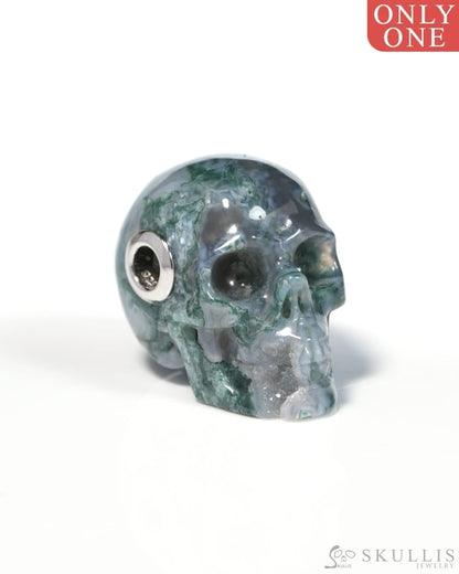 Skullis Signature Green Moss Agate Gem Skull Pendant or Necklace Hand Carved for Women & Men - ZR19900131 - Skull
