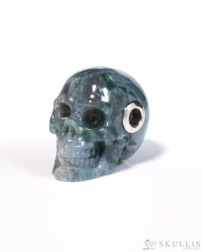 Skullis Signature Green Moss Agate Gem Skull Pendant or Necklace Hand Carved for Women & Men - ZR19900131 - Skull