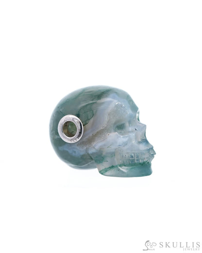 Skullis Signature Green Moss Agate Gem Skull Pendant Or Necklace Hand Carved Sterling Silver 925