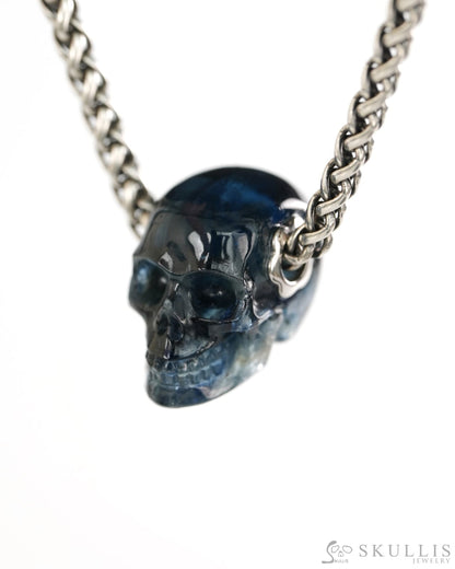 Skullis Signature Kyanite Gem Skull Pendant or Necklace Hand Carved for Women & Men - 9900432 - Skull Pendants