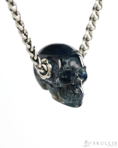 Skullis Signature Kyanite Gem Skull Pendant or Necklace Hand Carved for Women & Men - 9900432 - Skull Pendants