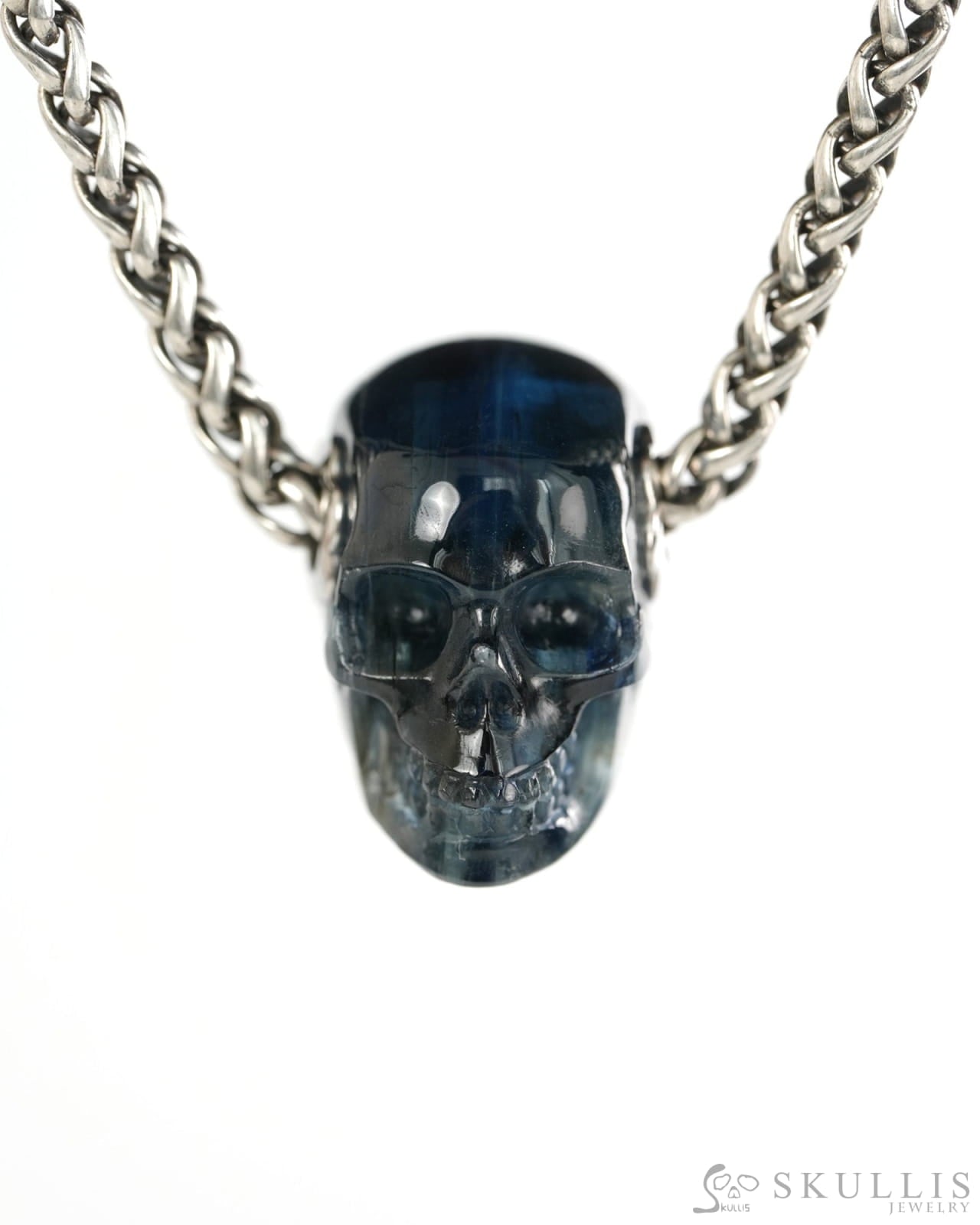Skullis Signature Kyanite Gem Skull Pendant or Necklace Hand Carved for Women & Men - 9900432 - Skull Pendants