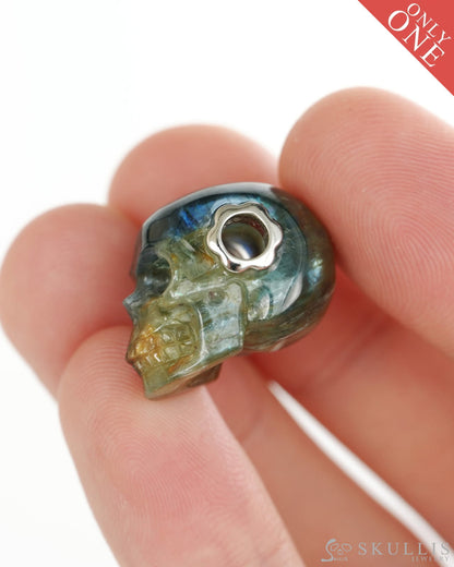 Skullis Signature Kyanite Gem Skull Pendant or Necklace Hand Carved for Women & Men - 9900433 - Skull Pendants