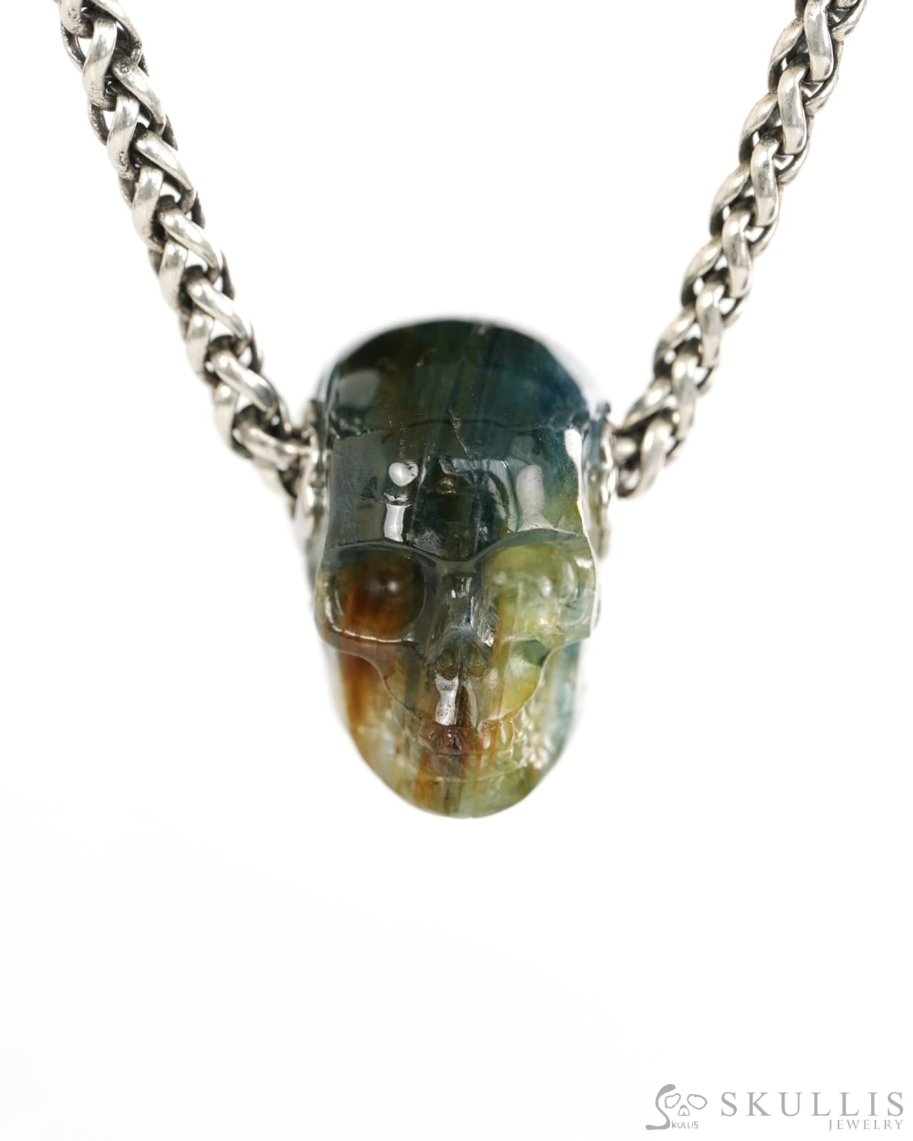 Skullis Signature Kyanite Gem Skull Pendant or Necklace Hand Carved for Women & Men - 9900433 - Skull Pendants