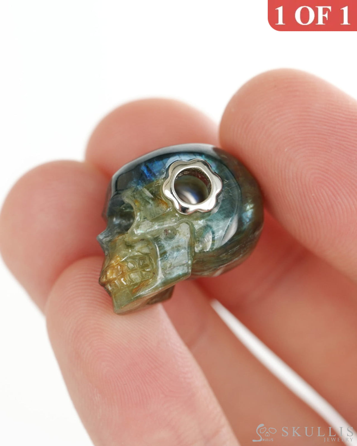 Skullis Signature Kyanite Gem Skull Pendant or Necklace Hand Carved for Women & Men - 9900433 - Skull Pendants
