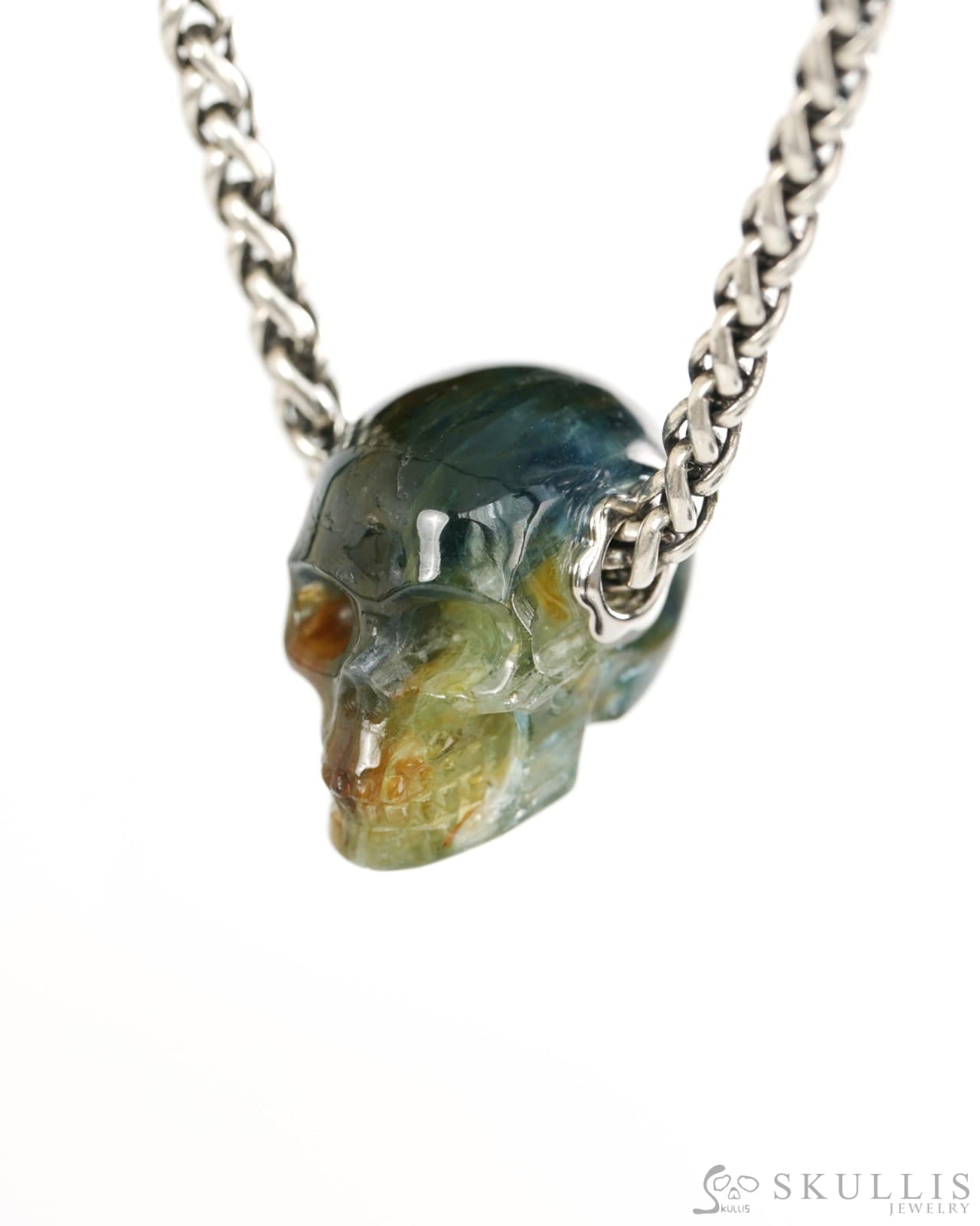 Skullis Signature Kyanite Gem Skull Pendant or Necklace Hand Carved for Women & Men - 9900433 - Skull Pendants