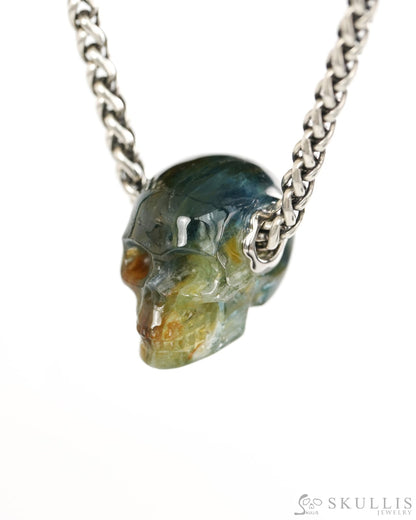 Skullis Signature Kyanite Gem Skull Pendant or Necklace Hand Carved for Women & Men - 9900433 - Skull Pendants