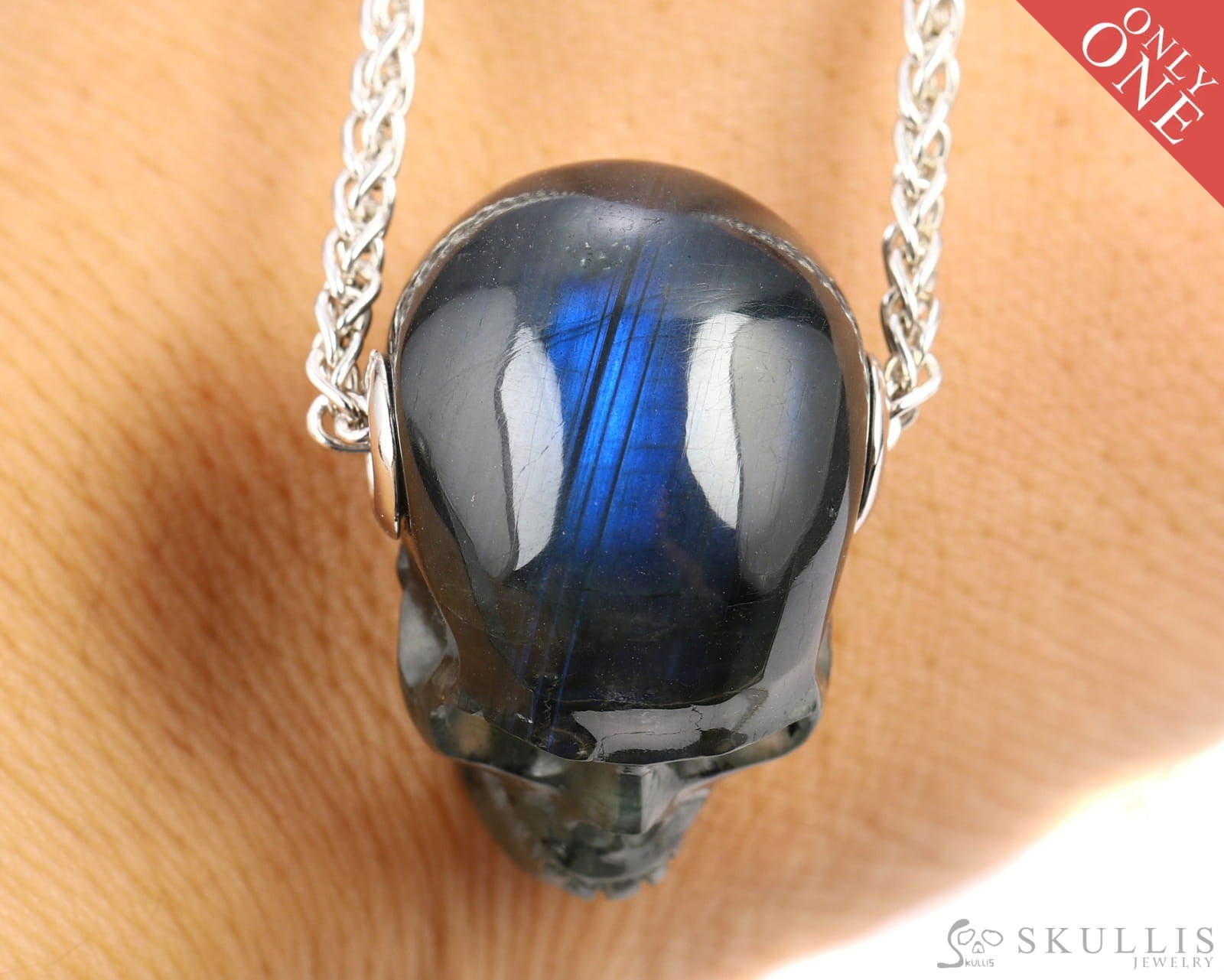 Skullis Signature Labradorite Gem Skull Pendant Or Necklace Hand Carved Sterling Silver.925 Chain