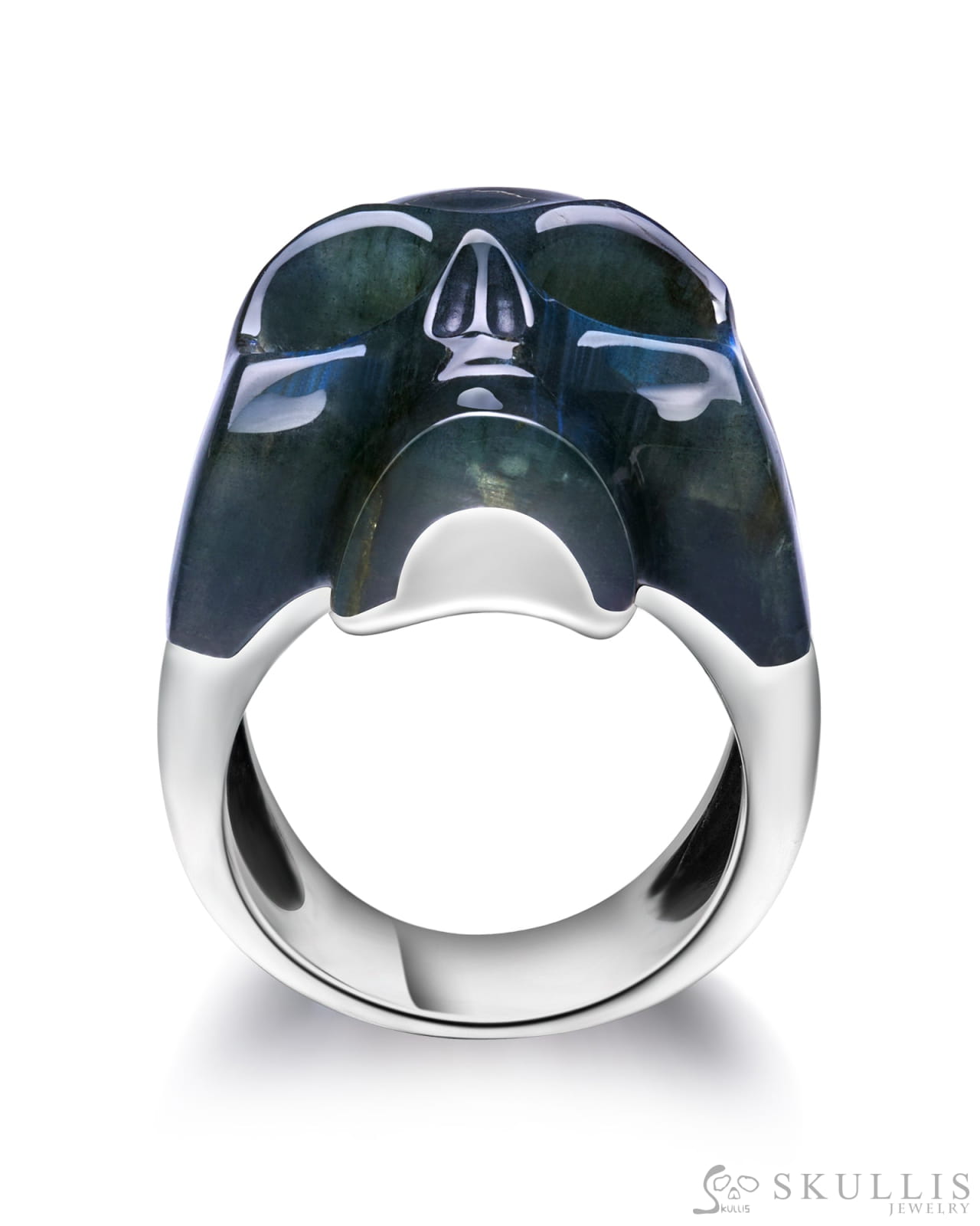 Skullis Signature Labradorite Gem Skull Ring Hand Carved Sterling Silver For Women & Men Rings