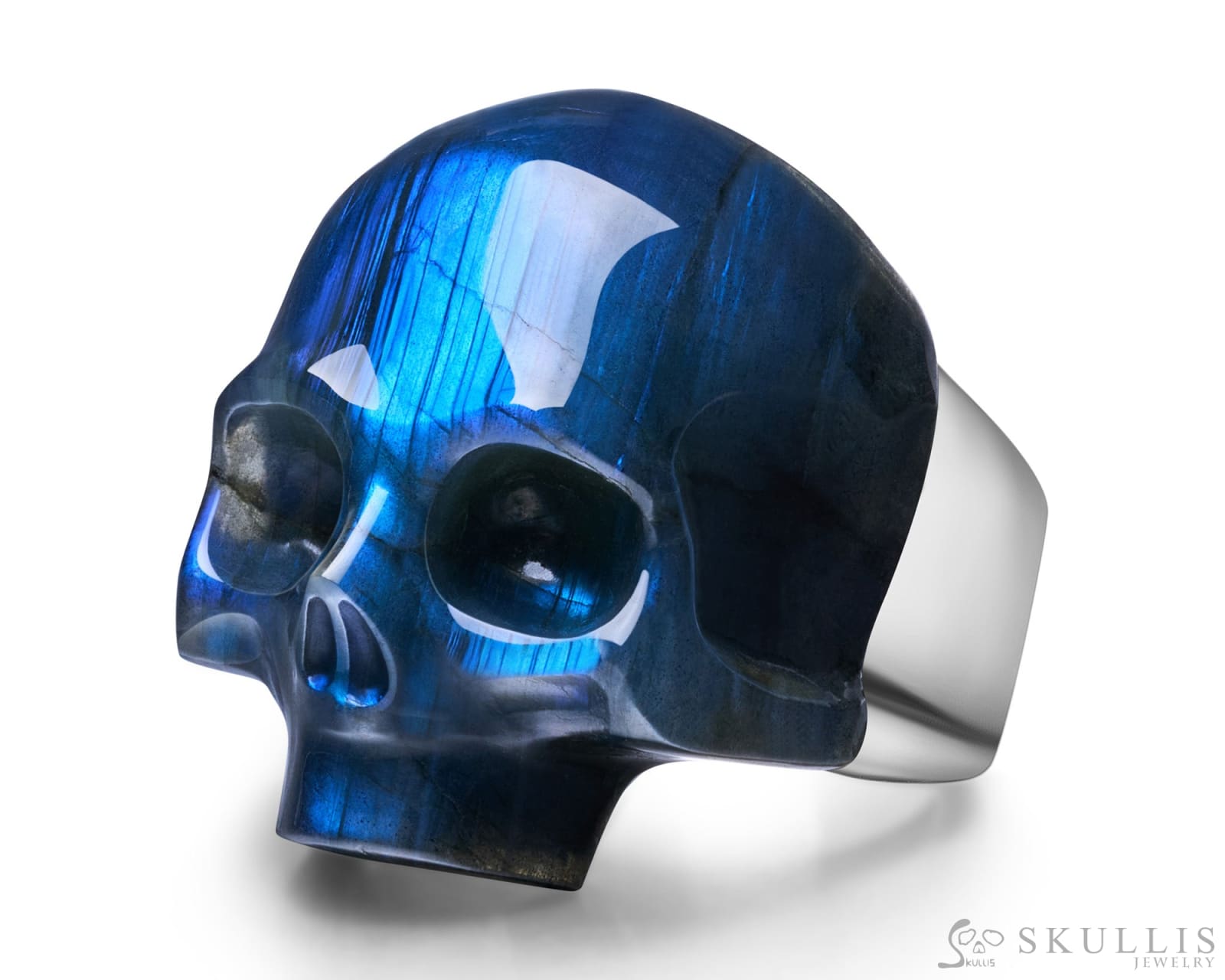 Skullis Signature Labradorite Gem Skull Ring Hand Carved Sterling Silver For Women & Men Rings