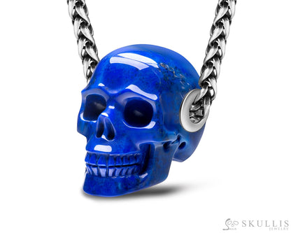 Skullis Signature Lapis Lazuli Gem Skull Pendant or Necklace Hand Carved Sterling Silver 925 Chain for Women & Men