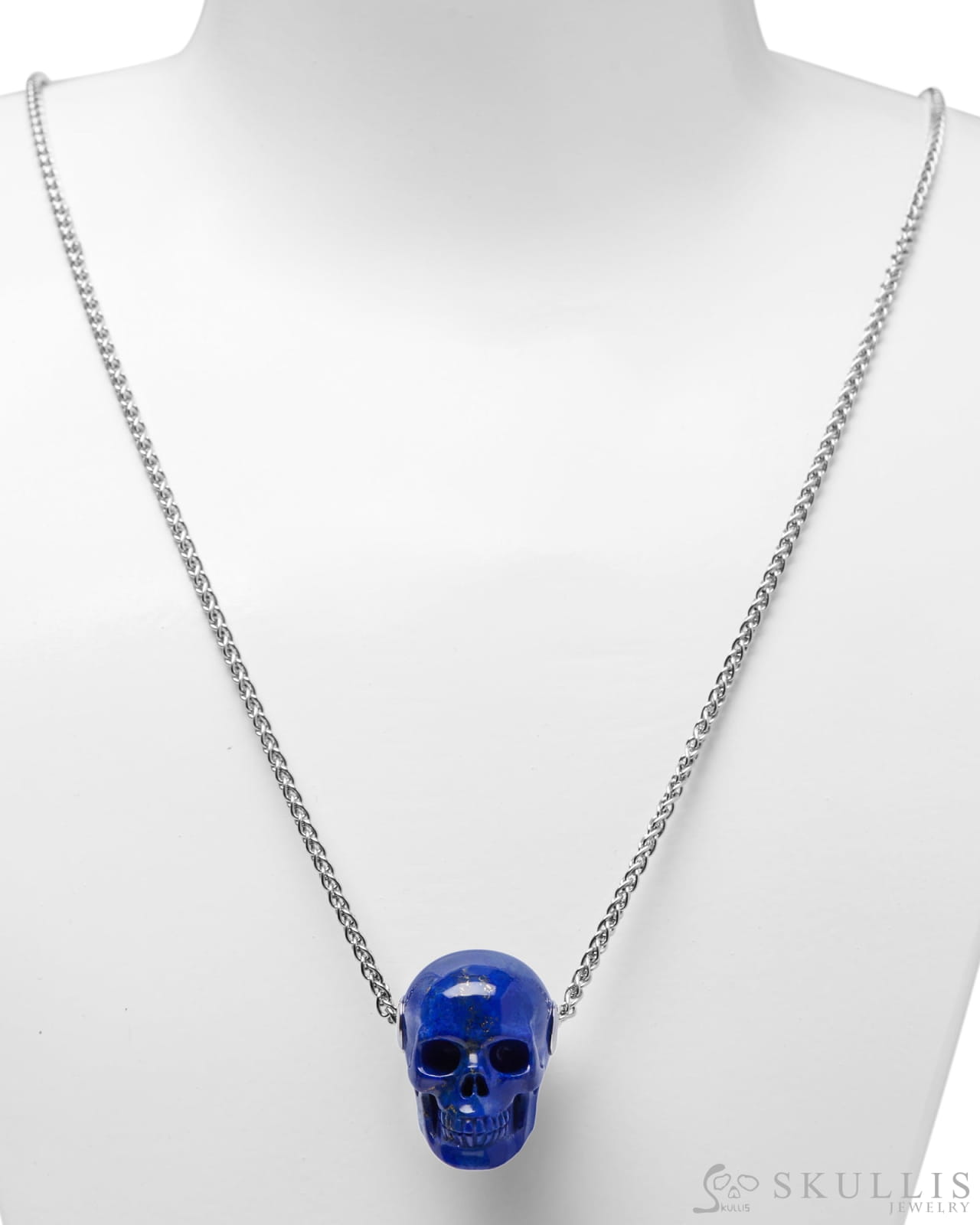 Gem Skull Pendant Necklace Of Lapis Lazuli Carved Skull In Blackened Sterling Silver Skull Pendants