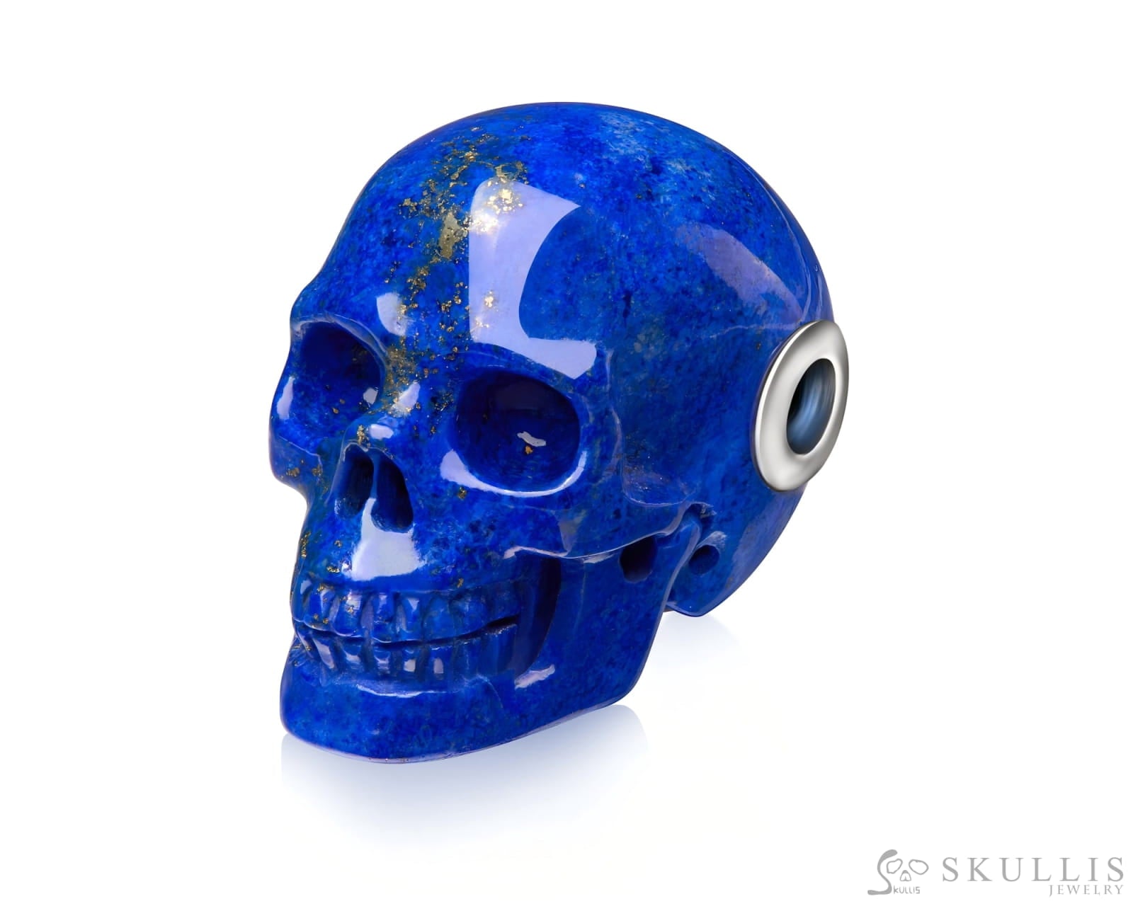 Skullis Signature Lapis Lazuli Gem Skull Pendant Or Necklace Hand Carved Sterling Silver 925 Chain