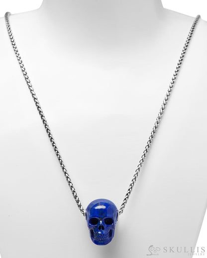 Gem Skull Pendant Necklace Of Lapis Lazuli Carved Skull In Blackened Sterling Silver Skull Pendants