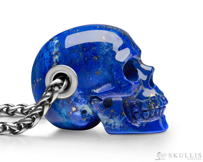 Gem Skull Pendant Necklace Of Lapis Lazuli Carved Skull In Blackened Sterling Silver Skull Pendants