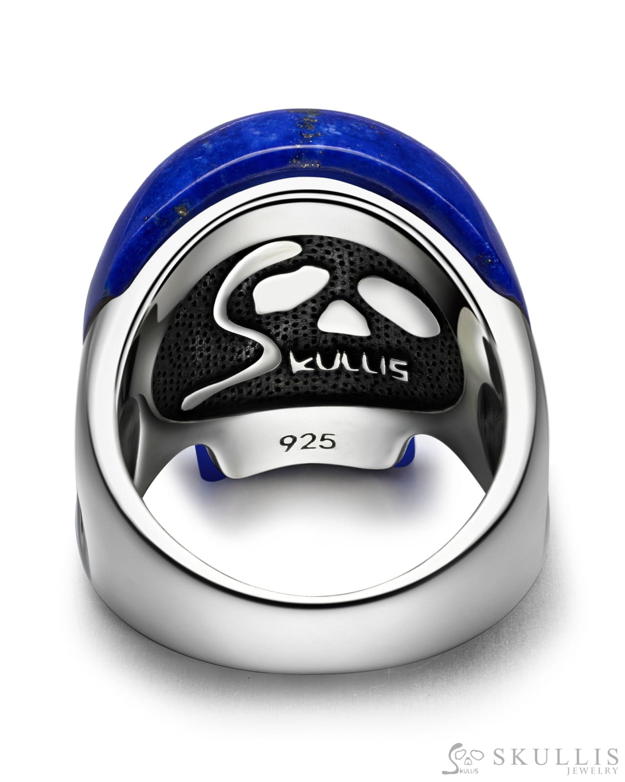 Skullis Signature Lapis Lazuli Gem Skull Ring Hand Carved Sterling Silver For Women & Men Rings