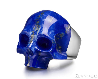 Skullis Signature Lapis Lazuli Gem Skull Ring Hand Carved Sterling Silver For Women & Men Rings