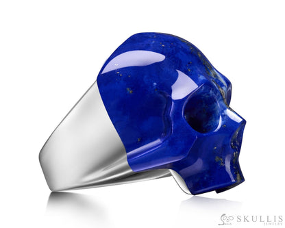 Skullis Signature Lapis Lazuli Gem Skull Ring Hand Carved Sterling Silver For Women & Men Rings