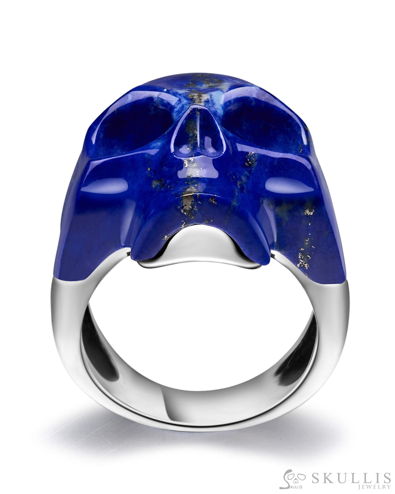 Skullis Signature Lapis Lazuli Gem Skull Ring Hand Carved Sterling Silver For Women & Men Rings