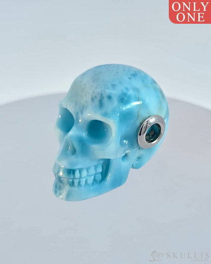 Skullis Signature Larimar Gem Skull Pendant Or Necklace Hand Carved Sterling Silver.925 Chain For