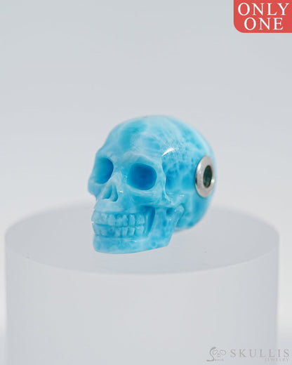 Skullis Signature Larimar Gem Skull Pendant Or Necklace Hand Carved Sterling Silver 925 Chain For