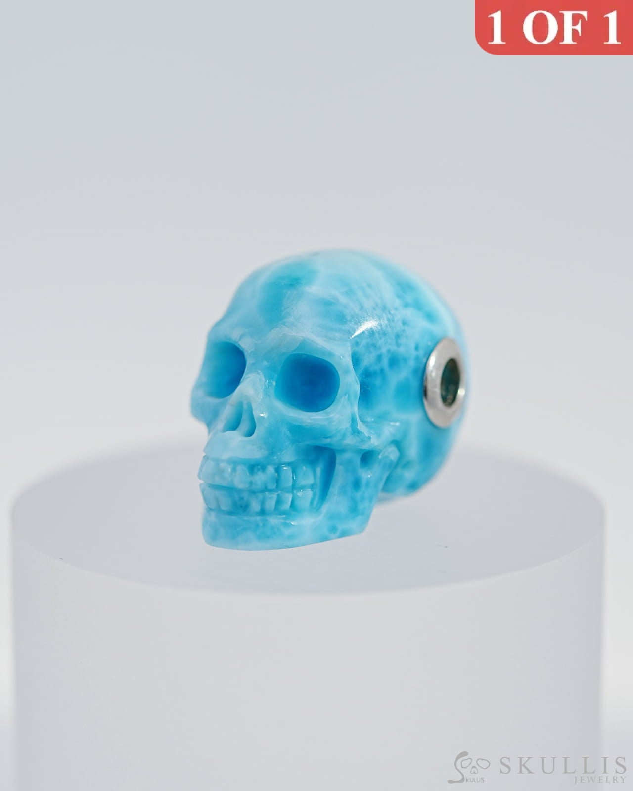 Skullis Signature Larimar Gem Skull Pendant Or Necklace Hand Carved Sterling Silver 925 Chain For